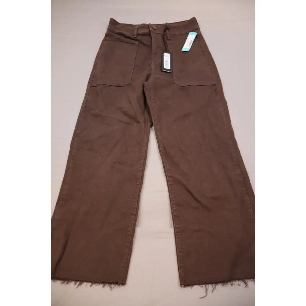 NEW Just Black Denim Women's Brown Espresso Raw Hem High Rise Wide Leg Jeans 29 - Picture 2 of 6